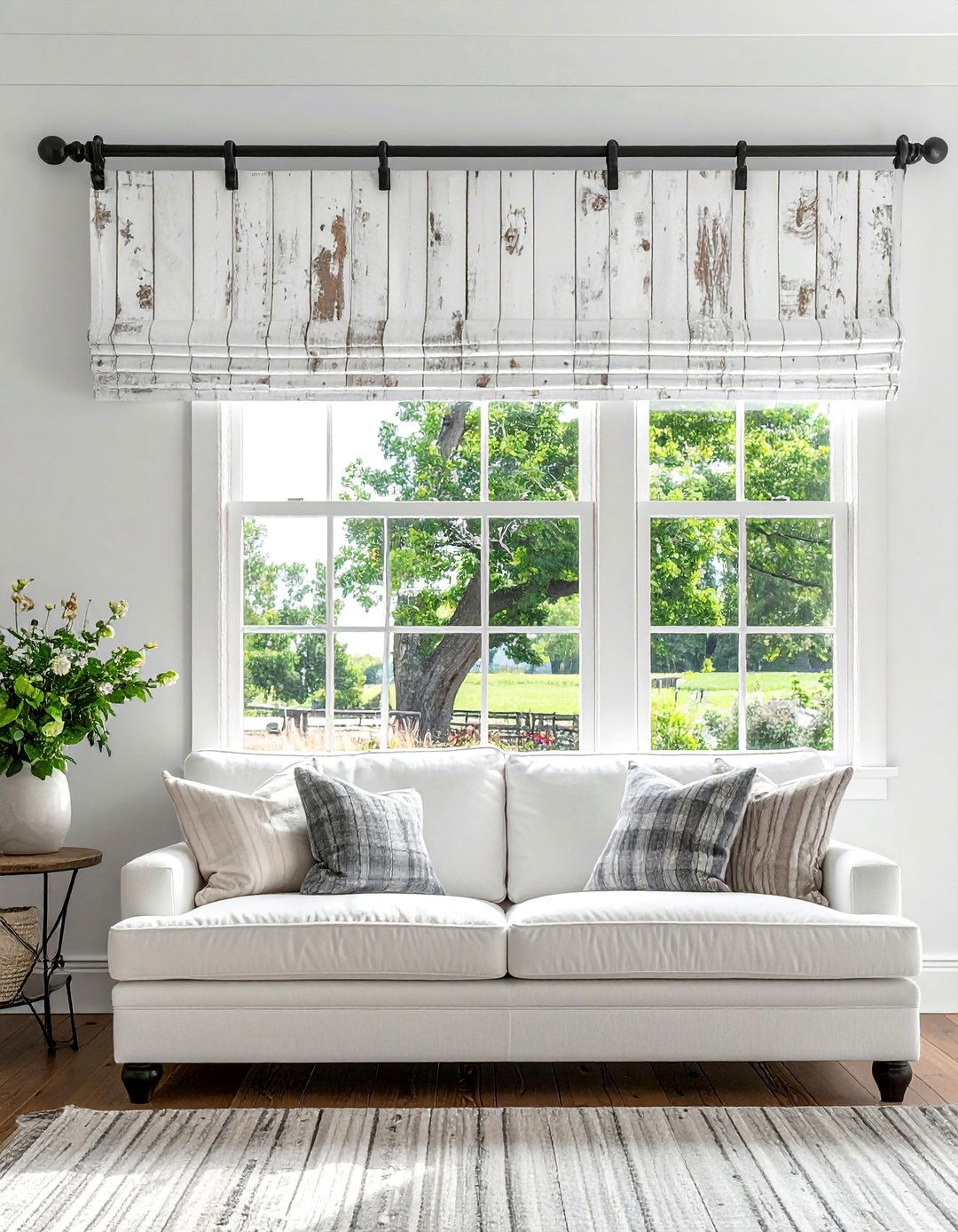 Distressed White Wooden Valance - 40 Farmhouse Window Treatment Ideas for a Cozy Home