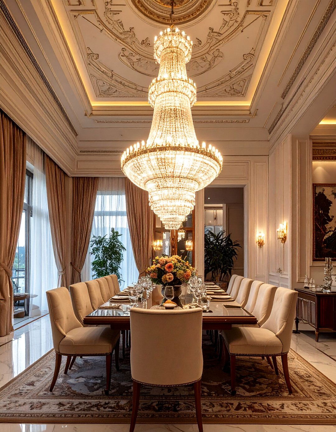 Double Height Ceilings with Dramatic Chandeliers - 40 Luxurious Dining Room Ideas for Elegant Entertaining