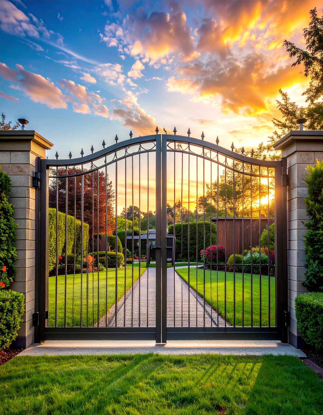 Double Swing Metal Garden Gate for Wide Entrances - 25 Metal Garden Gate Ideas for a Stylish Entrance