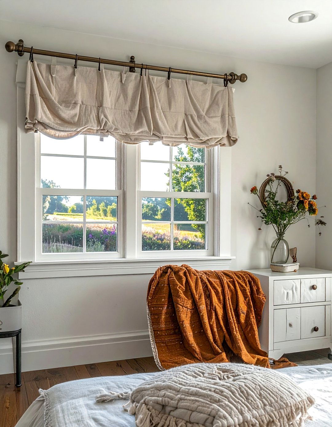 Draping a Window with a Scarf Valance - 40 Farmhouse Window Treatment Ideas for a Cozy Home