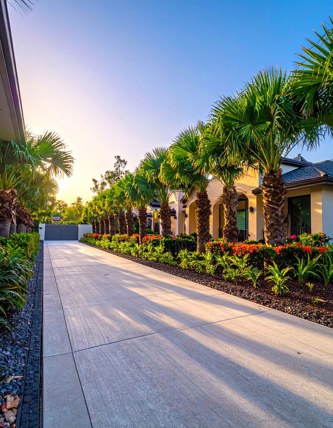 Driveway Border of Chinese Fan Palms - 35 Front Yard Palm Tree Landscape Design Ideas