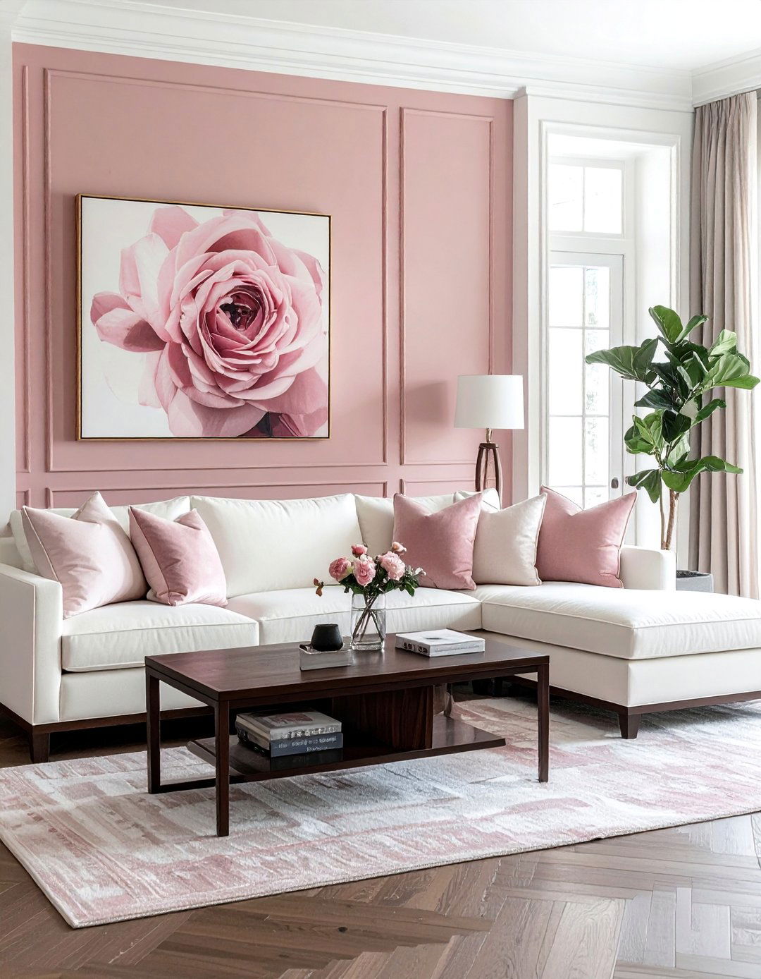 Dusty Rose and Creamy White Palette - 20 Pink and White Living Room Ideas for a Cozy Look