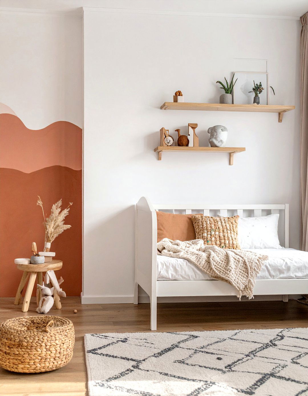 Earthy Toned Accent Wall for a Boho Toddler Room - 20 Boho Toddler Room Ideas for a Chic and Playful Space