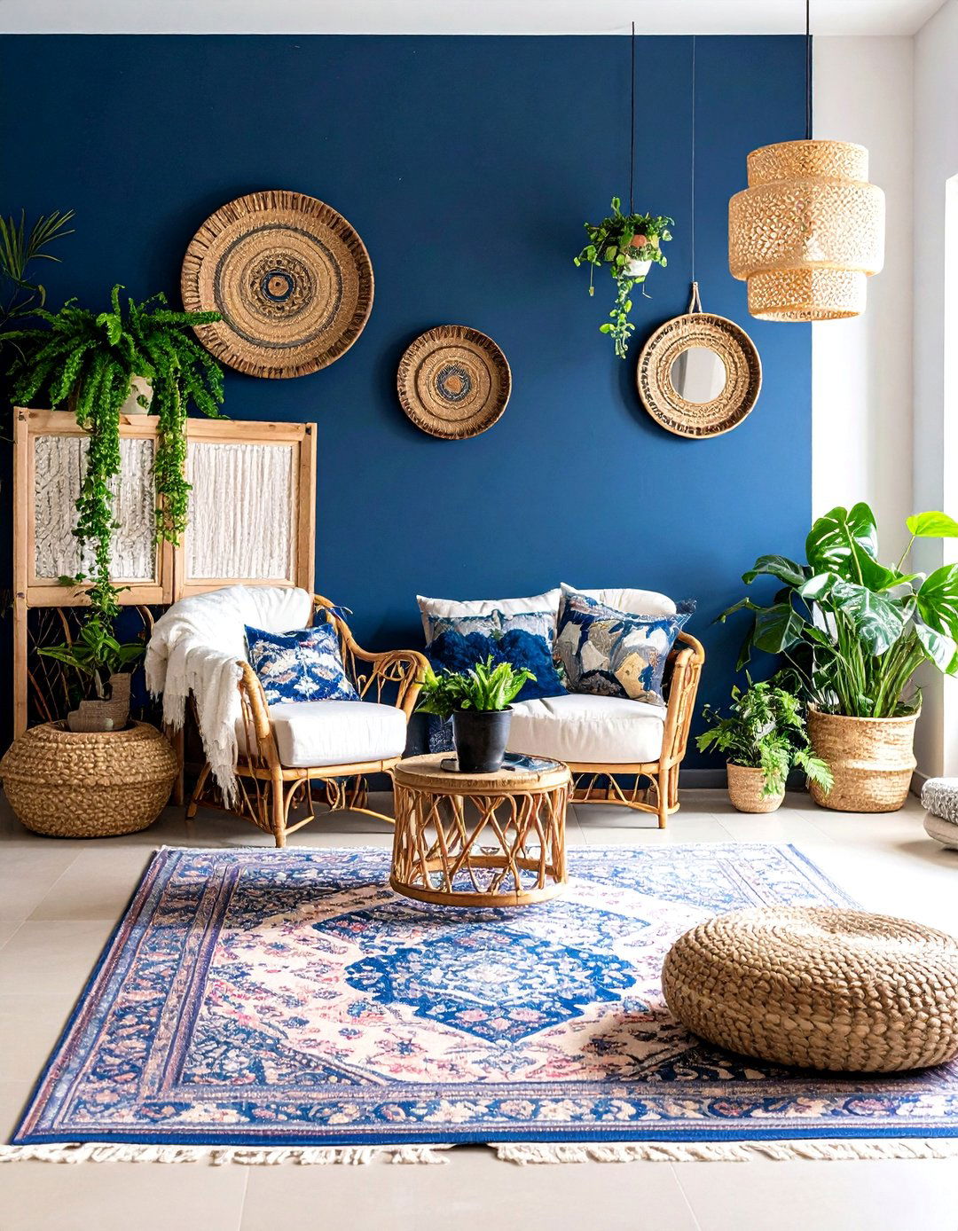 Eclectic Bohemian Navy Blue Living Room - 25 Navy Blue Living Room Ideas for a Stylish Space