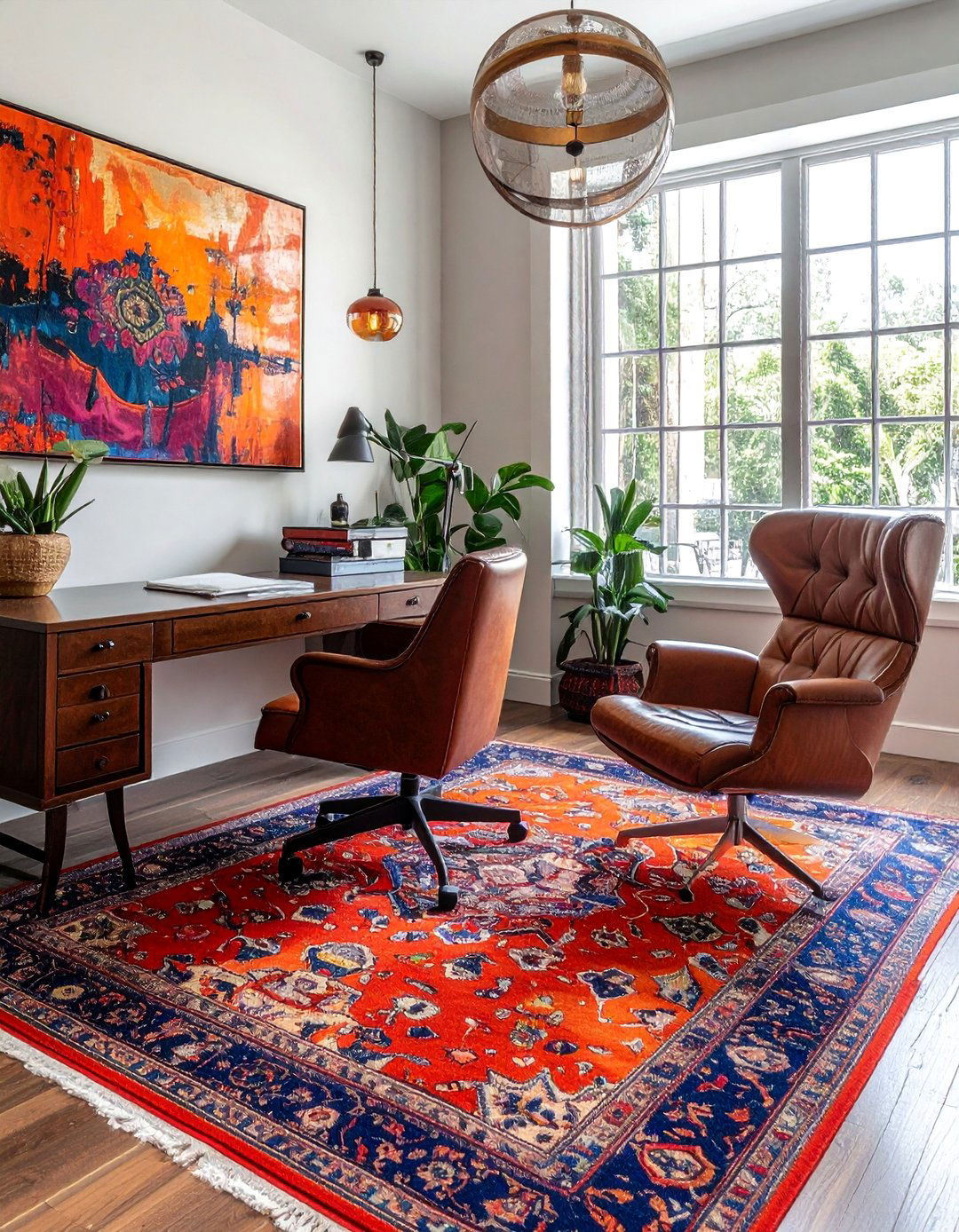 Eclectic Home Office with Antique Rugs as a Foundation - 25 Eclectic Home Office Ideas for Creative Workspaces