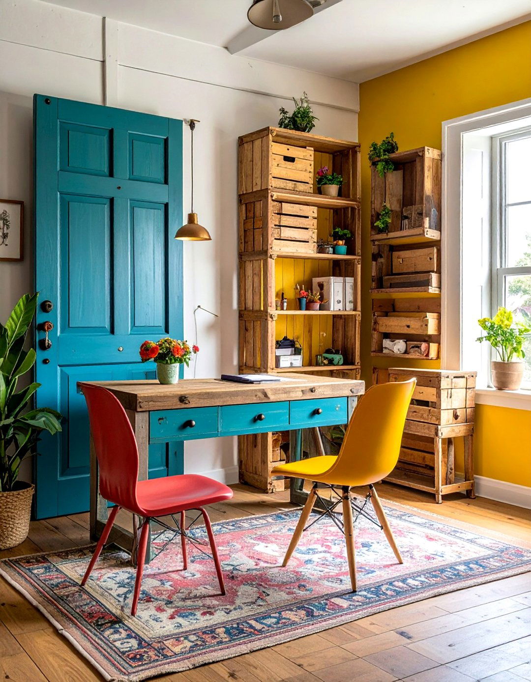 Eclectic Home Office with Upcycled and Repurposed Furniture - 25 Eclectic Home Office Ideas for Creative Workspaces