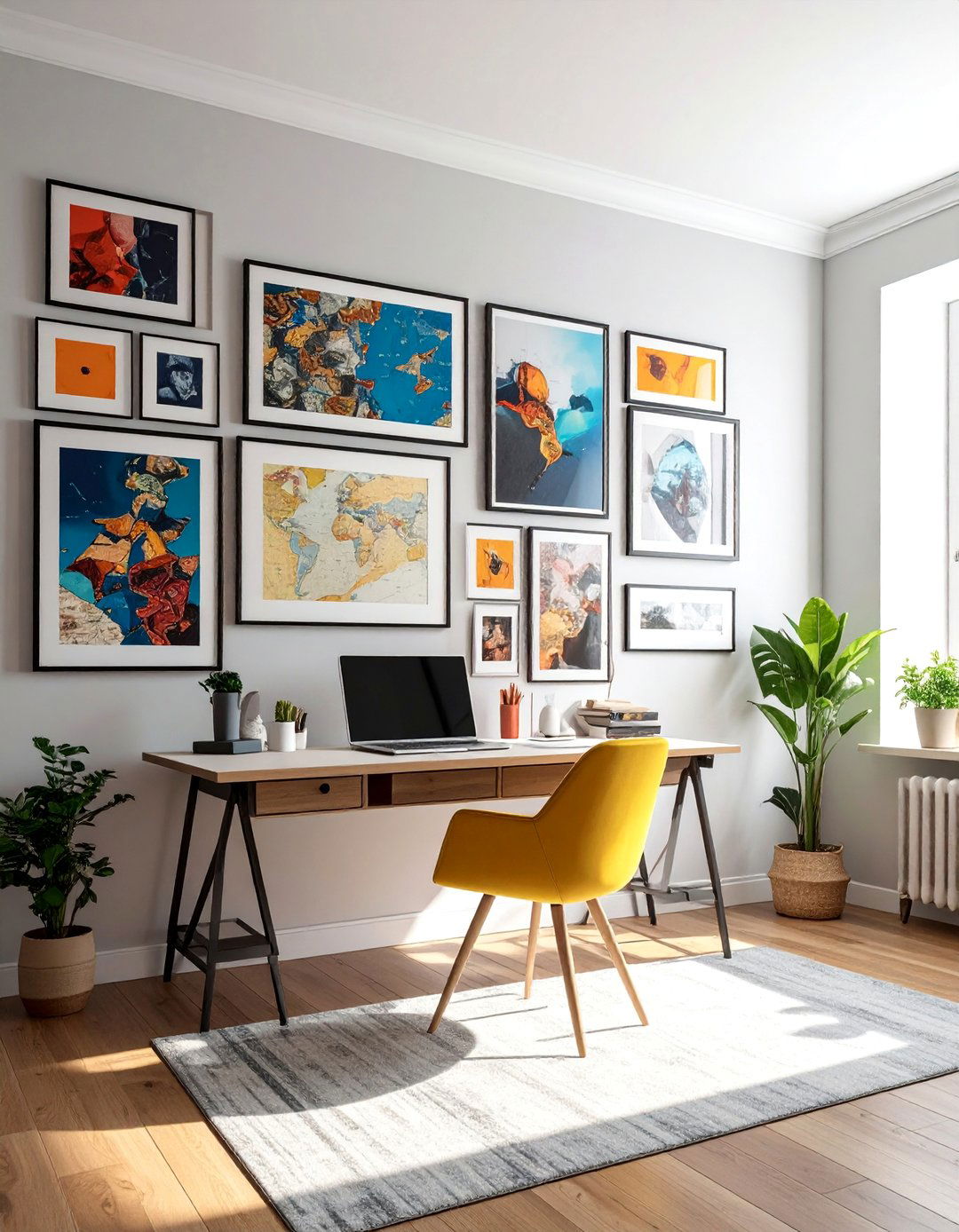 Eclectic Home Office with a Curated Gallery Wall - 25 Eclectic Home Office Ideas for Creative Workspaces