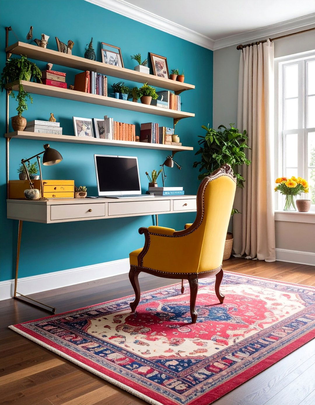 Eclectic Home Office with a Floating Desk - 25 Eclectic Home Office Ideas for Creative Workspaces