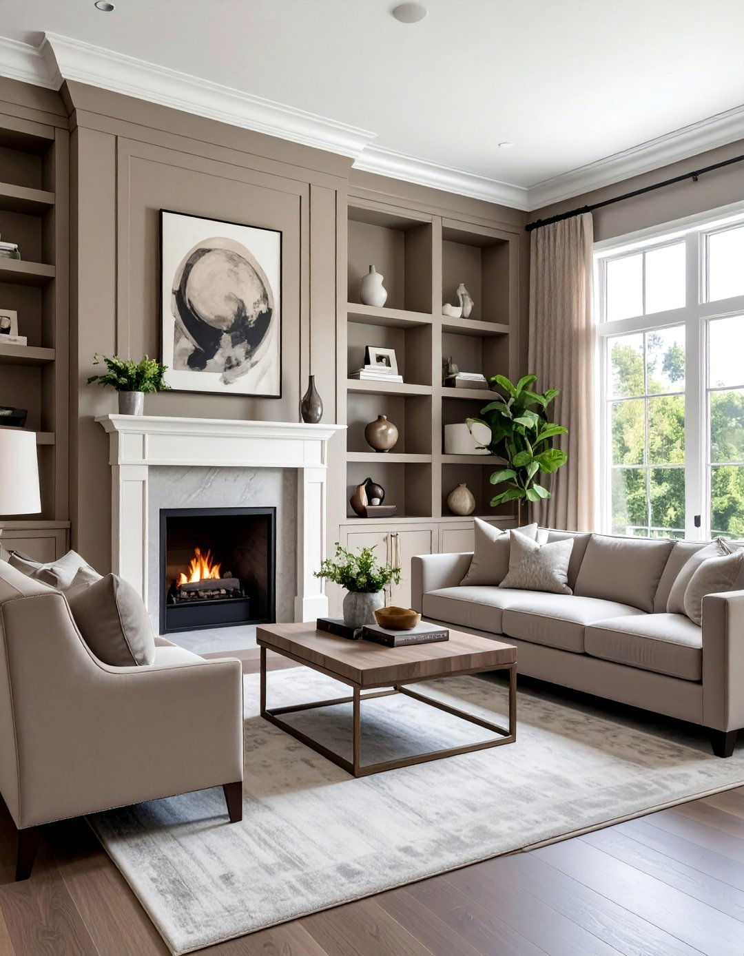 Elegant Floor to Ceiling Built Ins - 40 Transitional Living Room Ideas for Modern Homes