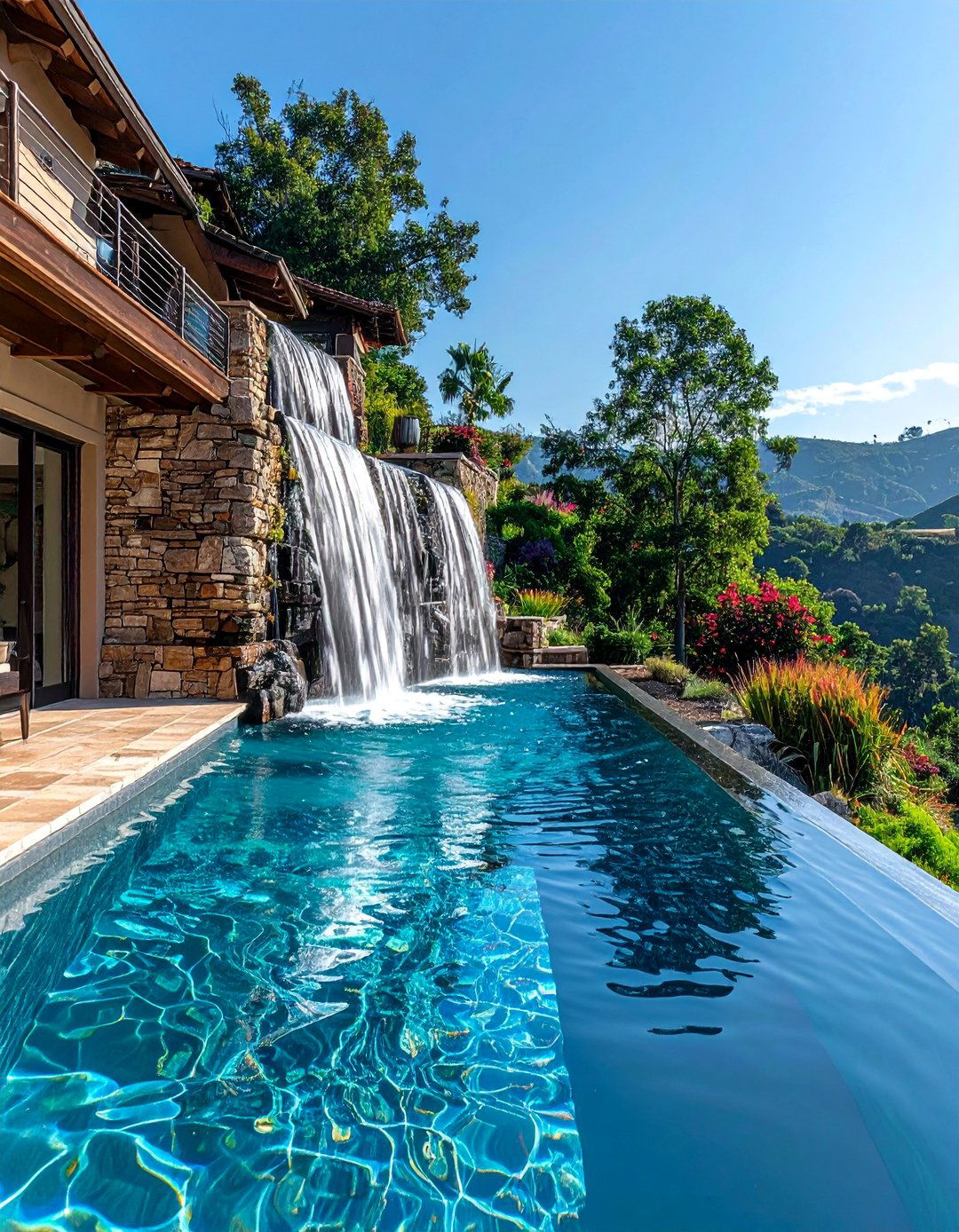 Elevated Pool with Water Features - 30 Luxury Swimming Pool Design Ideas for Your Backyard