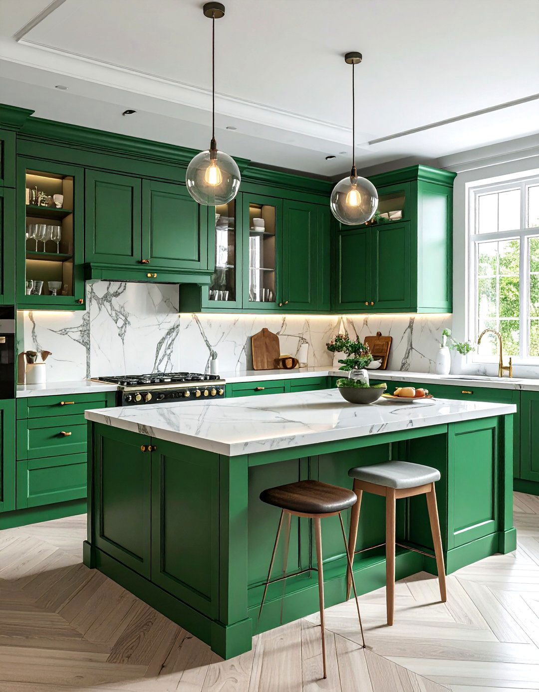 Emerald Green Kitchen with Glass Front Cabinets - 25 Emerald Green Kitchen Ideas for Bold Style
