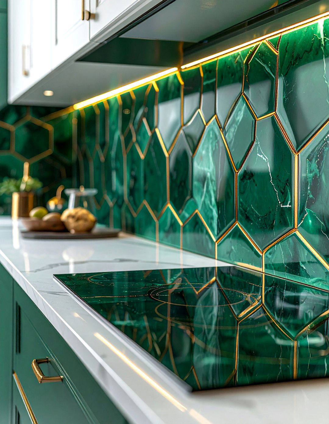 Emerald Green Kitchen with Gold Grout - 25 Emerald Green Kitchen Ideas for Bold Style