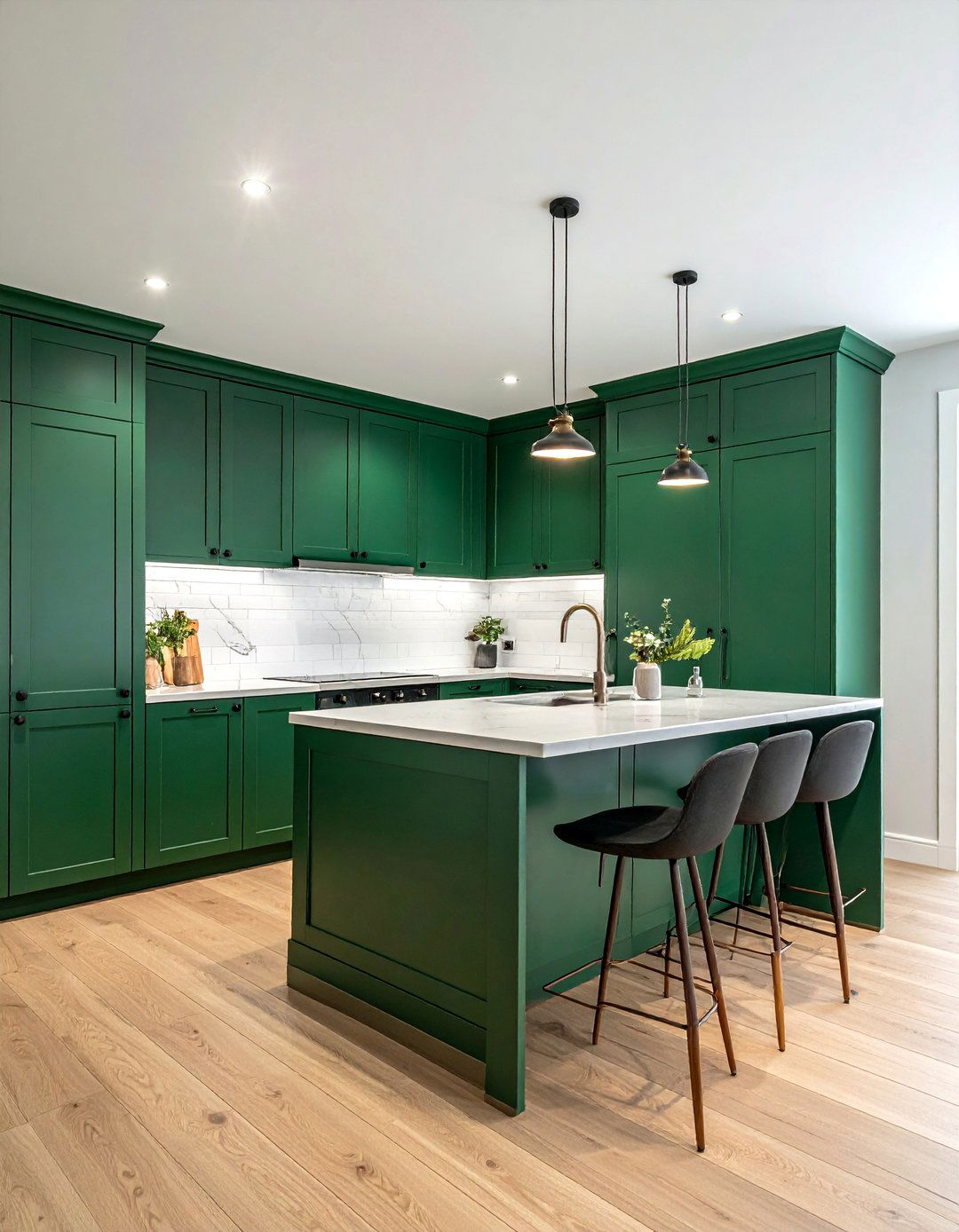 Emerald Green Kitchen with Light Wood Flooring - 25 Emerald Green Kitchen Ideas for Bold Style