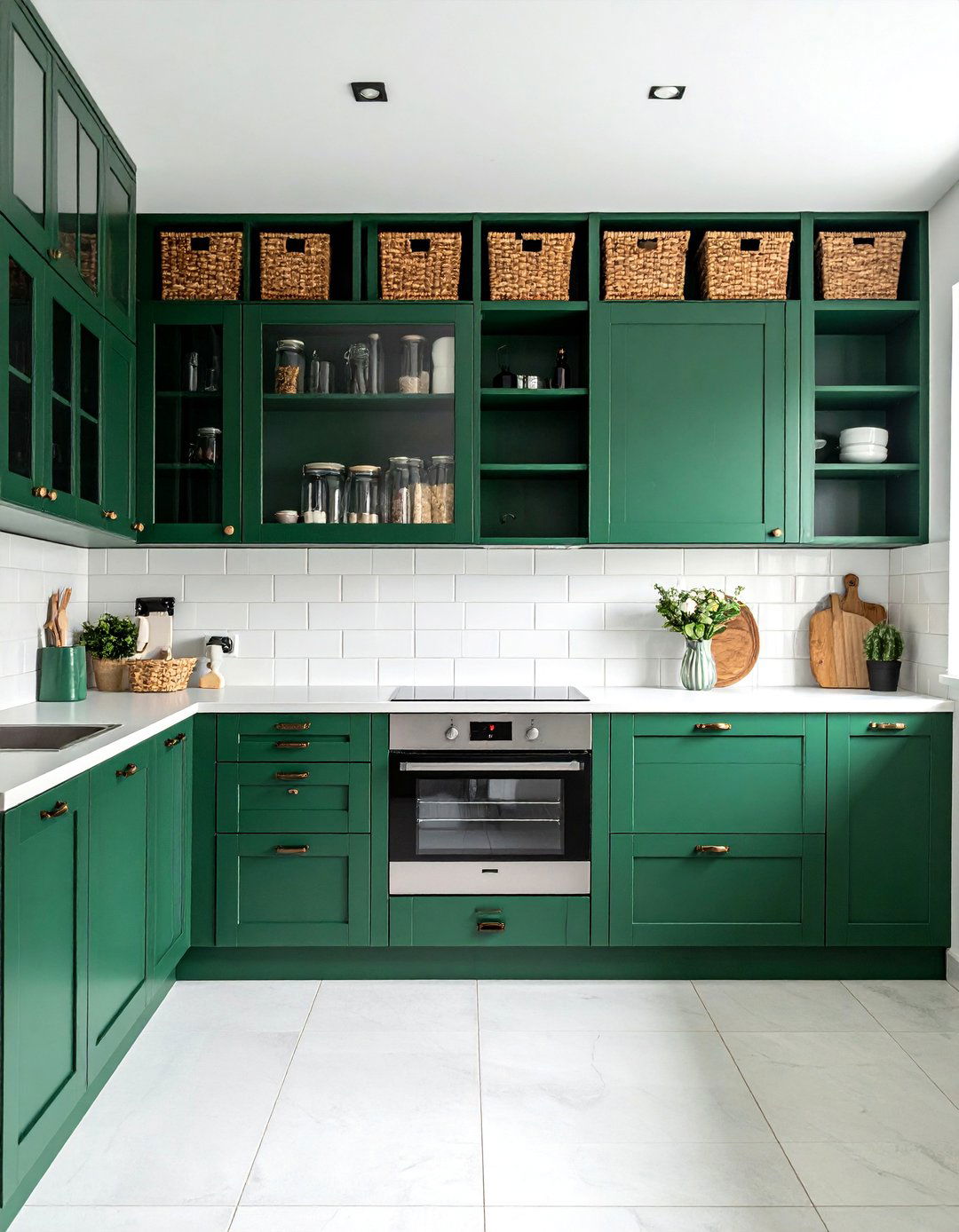 Emerald Green Kitchen with Open Pantry Shelving - 25 Emerald Green Kitchen Ideas for Bold Style