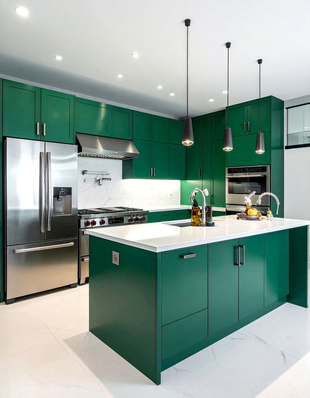 Emerald Green Kitchen with Stainless Steel Appliances - 25 Emerald Green Kitchen Ideas for Bold Style
