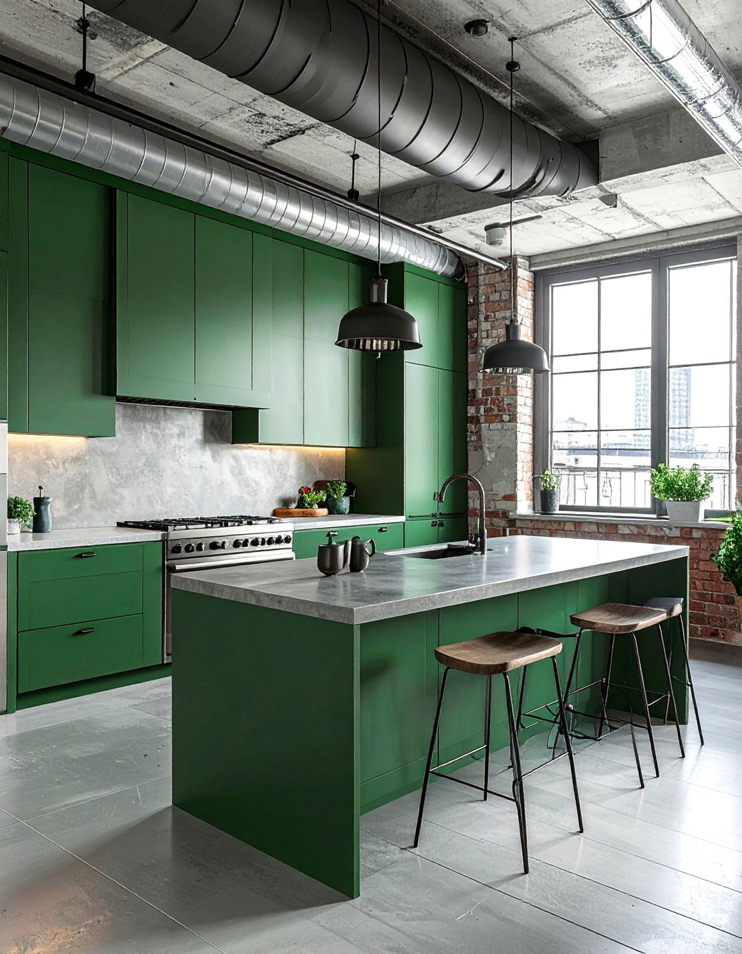 Emerald Green Kitchen with a Concrete Countertop - 25 Emerald Green Kitchen Ideas for Bold Style