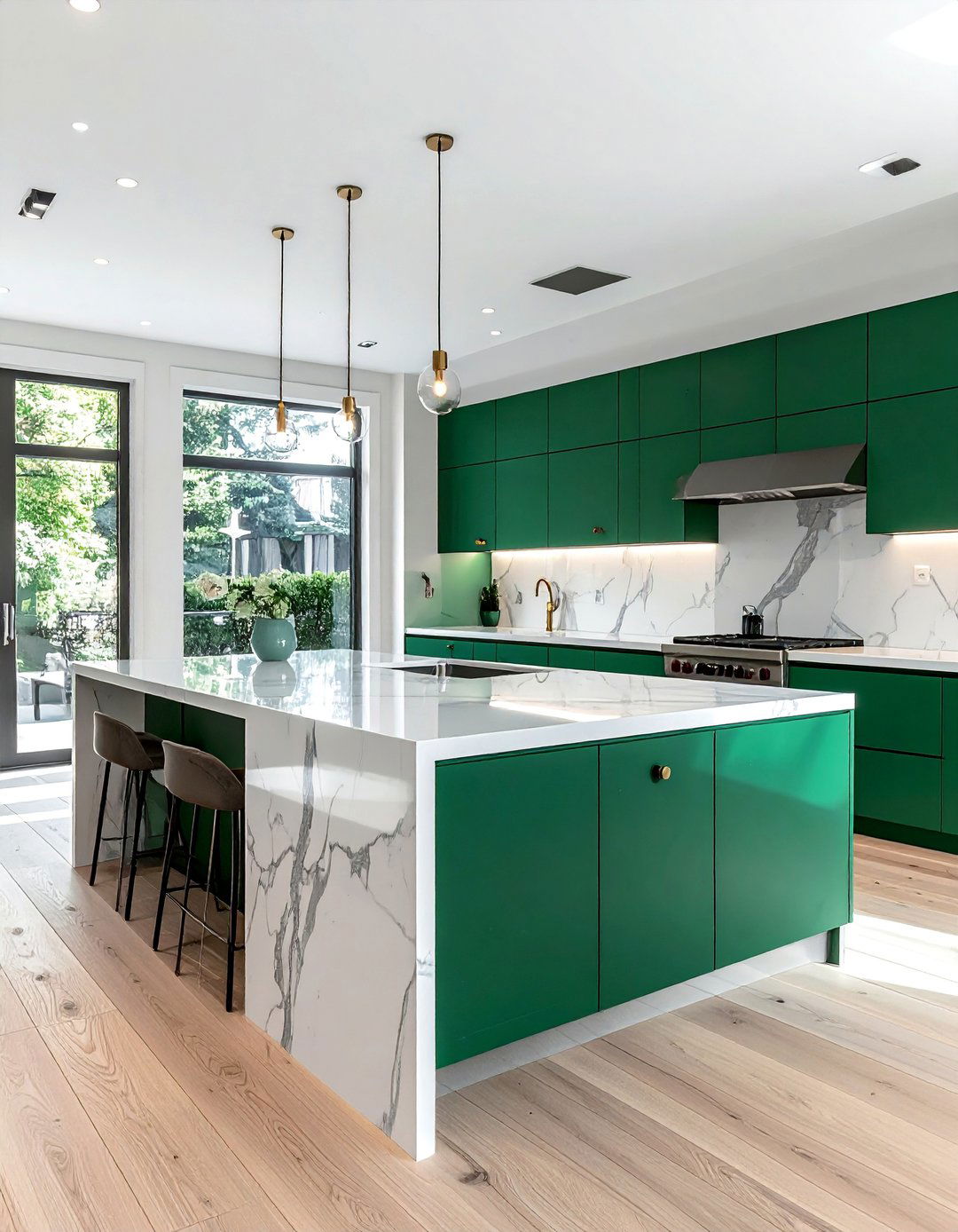 Emerald Green Kitchen with a Waterfall Island - 25 Emerald Green Kitchen Ideas for Bold Style