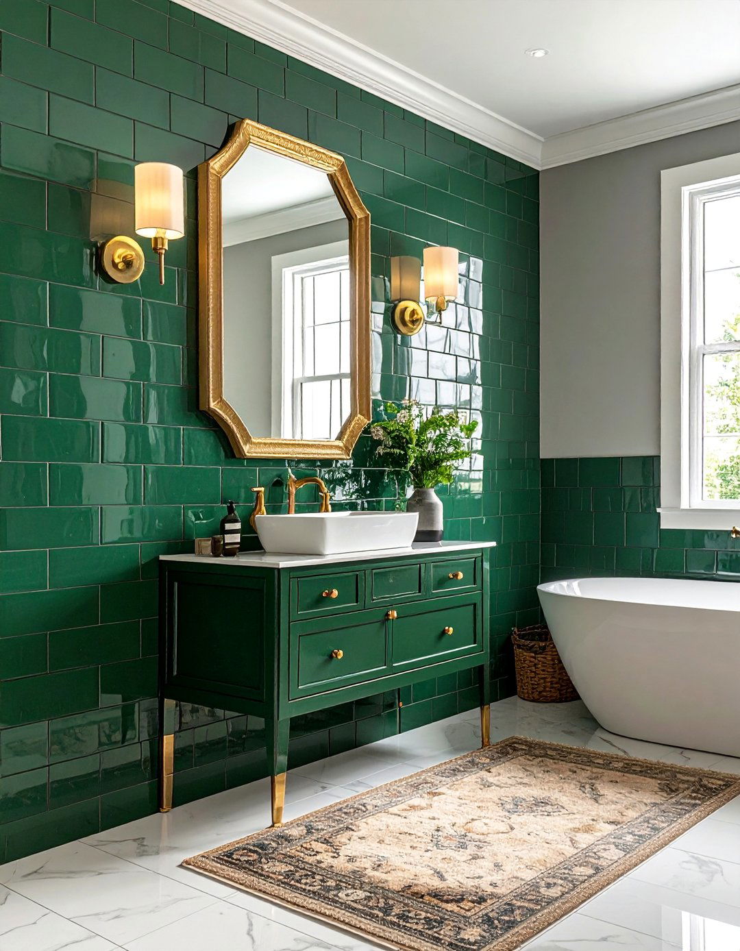 Emerald Green Tiled Bathroom Walls - 25 Colorful Bathroom Ideas to Brighten Your Space