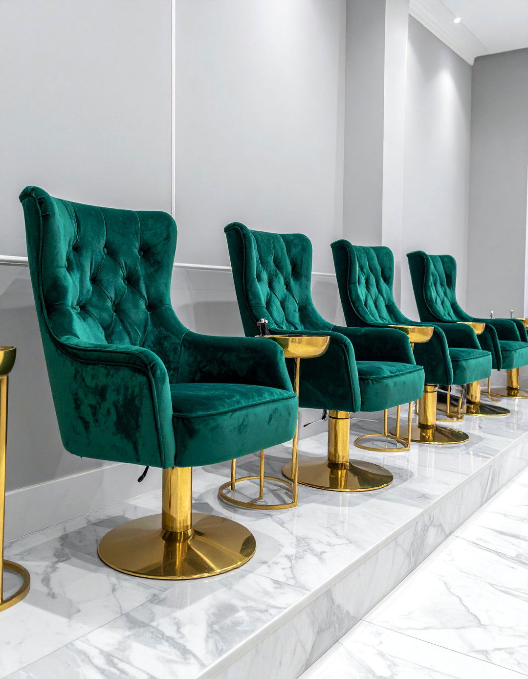 Emerald Green Velvet Pedicure Chair Nail Salon Design - 30 Nail Salon Interior Design Ideas for a Chic Look