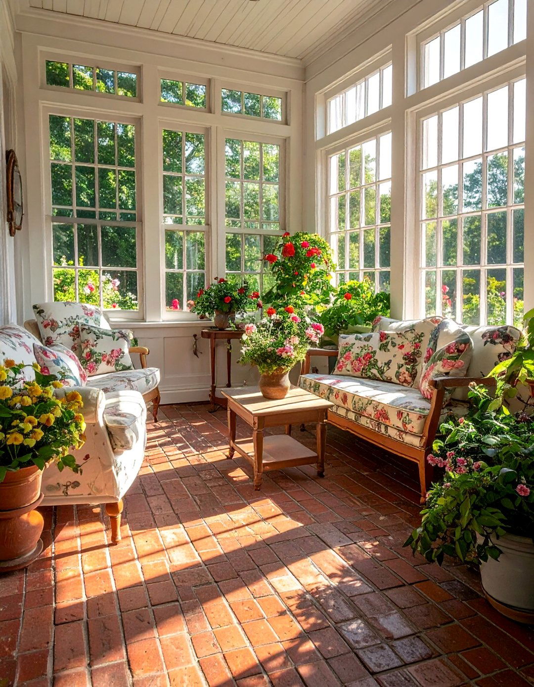 English Cottage Style Brick Floor Sunroom - 20 Brick Floor Sunroom Ideas for a Rustic Charm