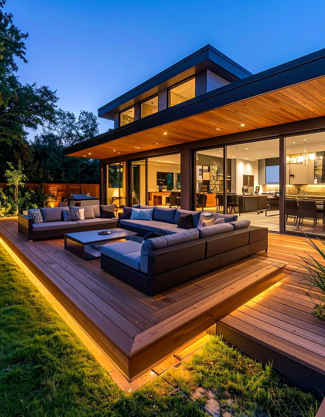 Entertainment Deck with Built in Seating - 20 Floating Deck Ideas for a Modern Outdoor Living Space