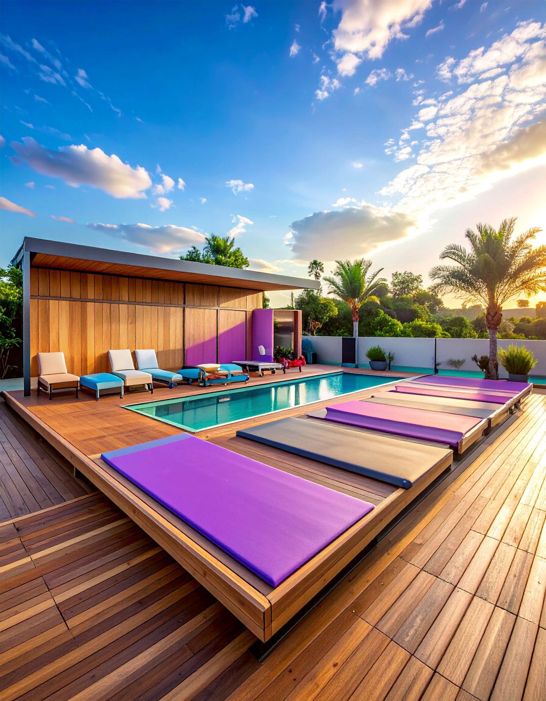 Exercise and Yoga Deck with Fitness Features - 20 Floating Deck Ideas for a Modern Outdoor Living Space