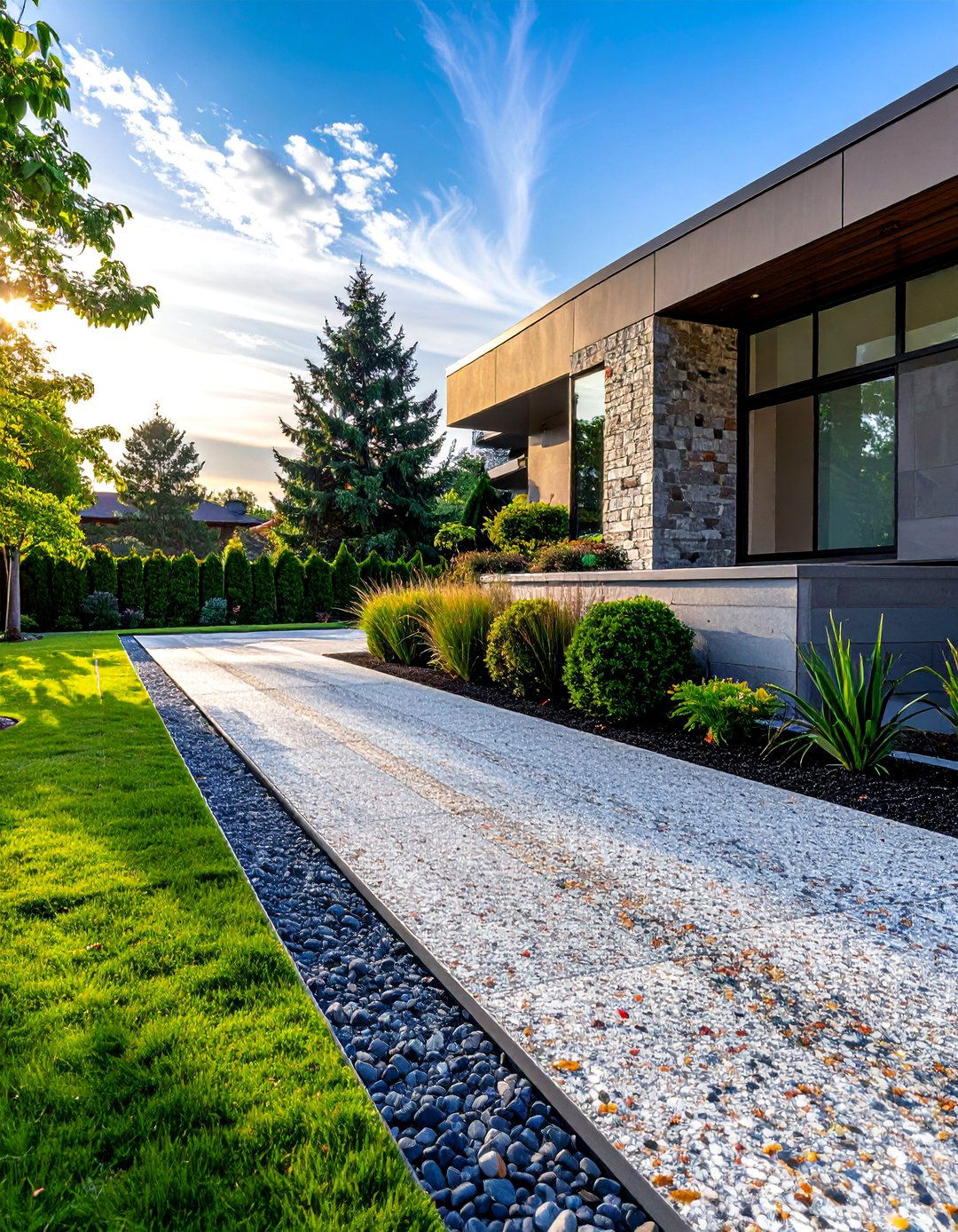 Exposed Aggregate Concrete Driveway - 25 Concrete Landscaping Ideas for Modern Outdoor Spaces