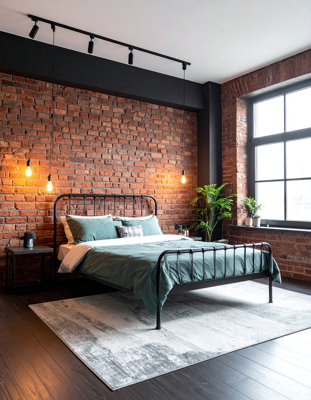 Exposed Brick Wall with Dark Grout - 25 Dark Bedroom Ideas for a Cozy and Moody Retreat