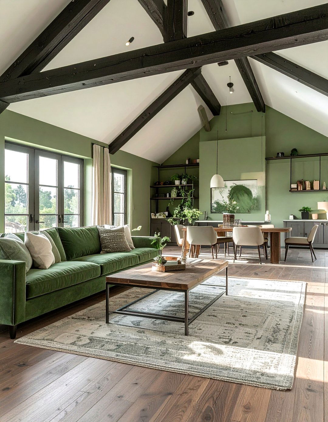 Exposed Wood Beam Rustic Sage Green Living Room - 25 Rustic Sage Green Living Room Ideas for Serenity