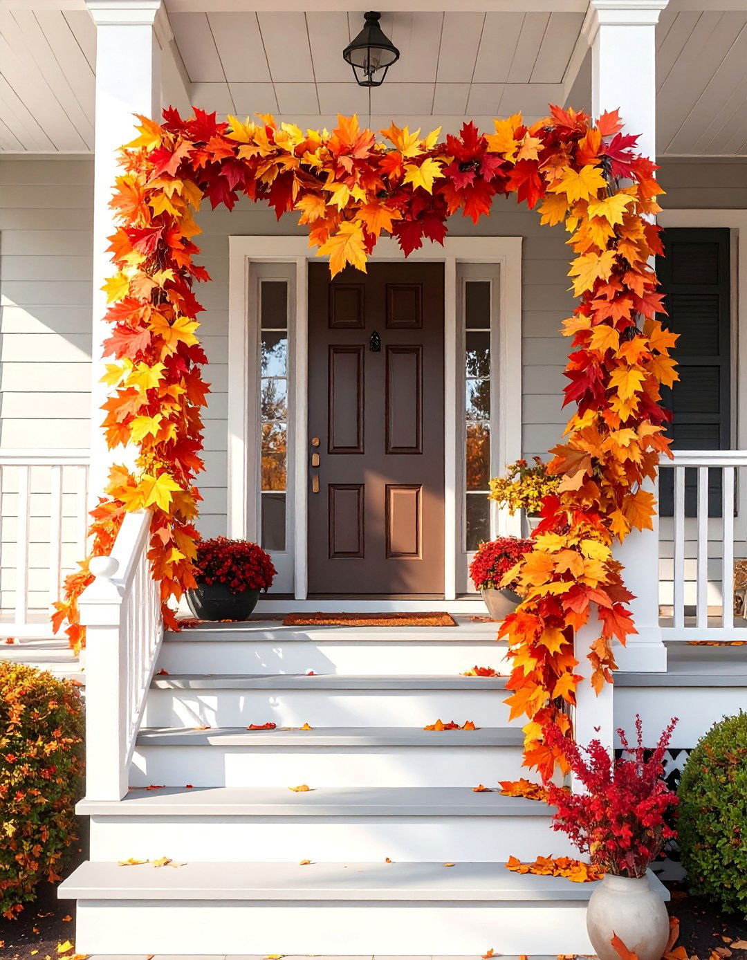 Fall Foliage Garland - 30 Front Door Fall Decor Ideas to Welcome the Season