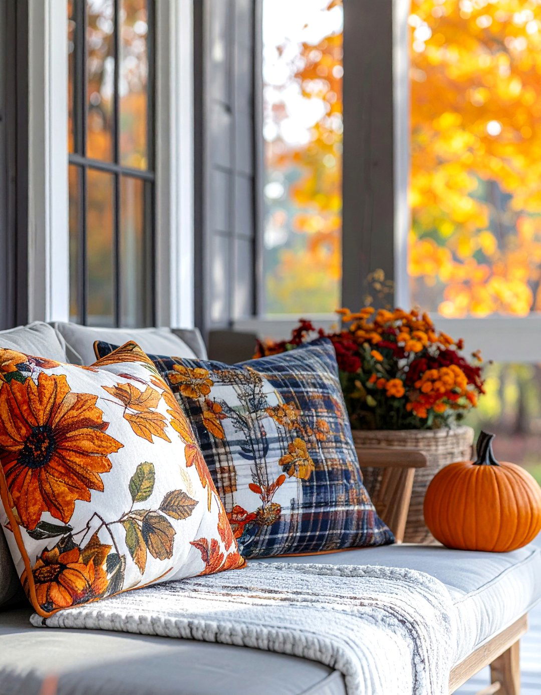 Fall Pillow and Throw Accents - 30 Front Door Fall Decor Ideas to Welcome the Season