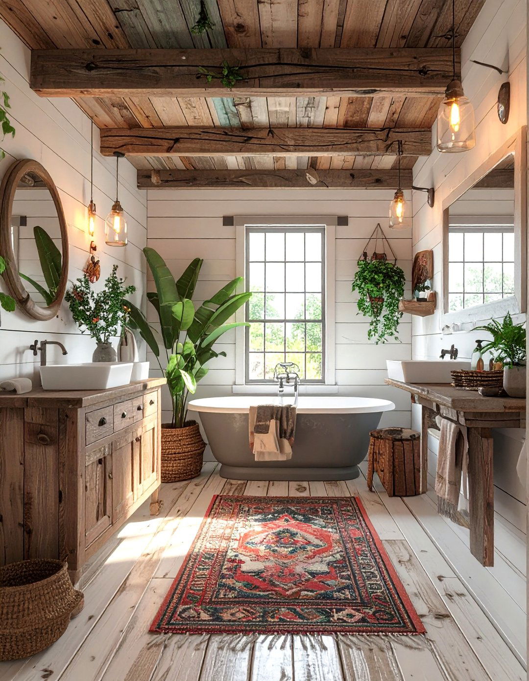 Farmhouse Boho Fusion - 25 Boho Bathroom Ideas for a Free-Spirited Retreat