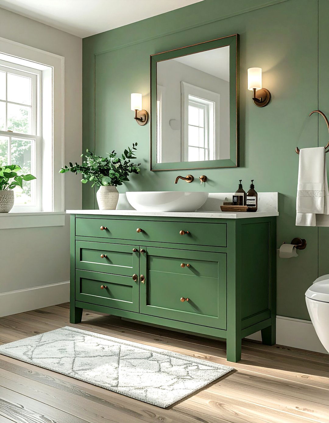 Farmhouse Green Vanity with a Vessel Sink - 15 Gorgeous Bathroom Designs Featuring Green Vanities