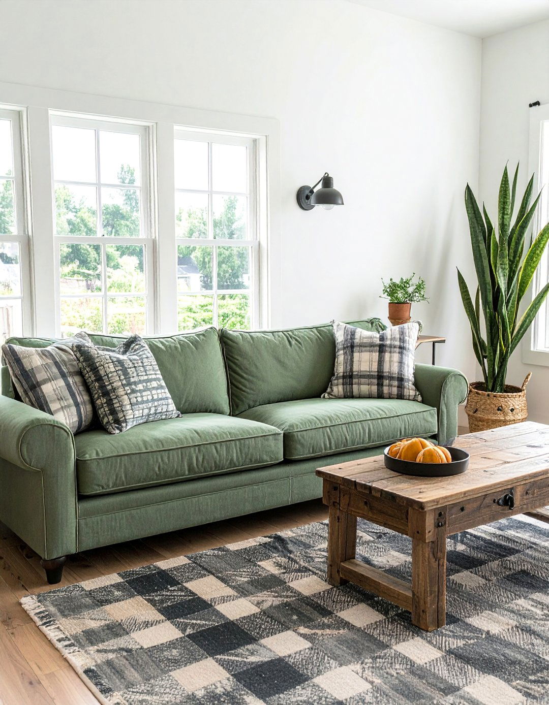 Farmhouse Living Room with a Sage Green Sofa - 20 Sage Green Couch Living Room Ideas for Serenity
