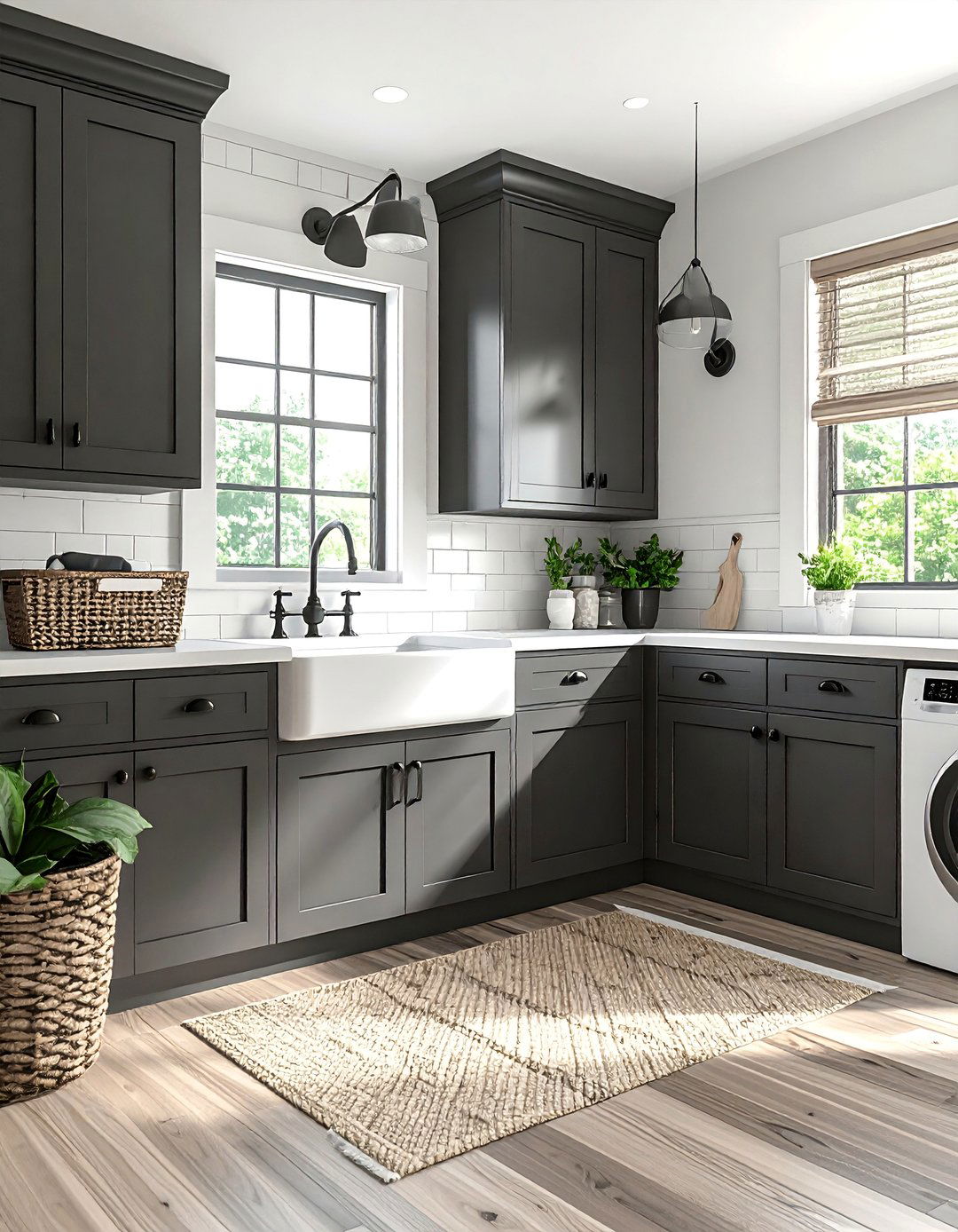 Farmhouse Style Black and White Laundry Room - 15 Black and White Laundry Room Ideas for Elegance