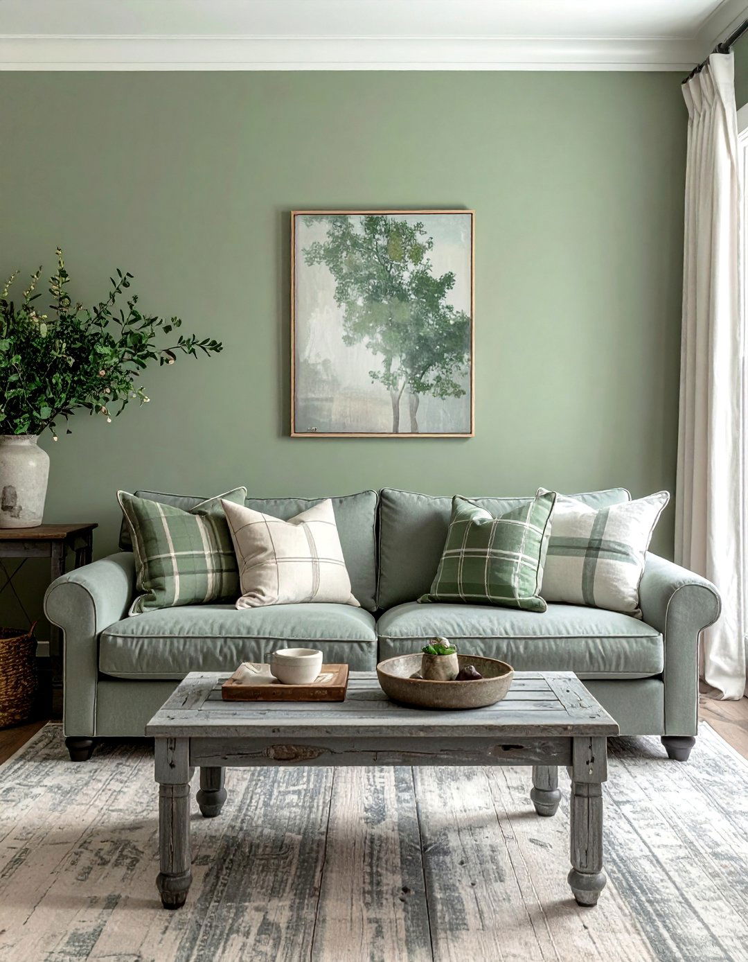 Farmhouse Style with Distressed Grey and Sage - 20 Grey and Sage Green Living Room Ideas