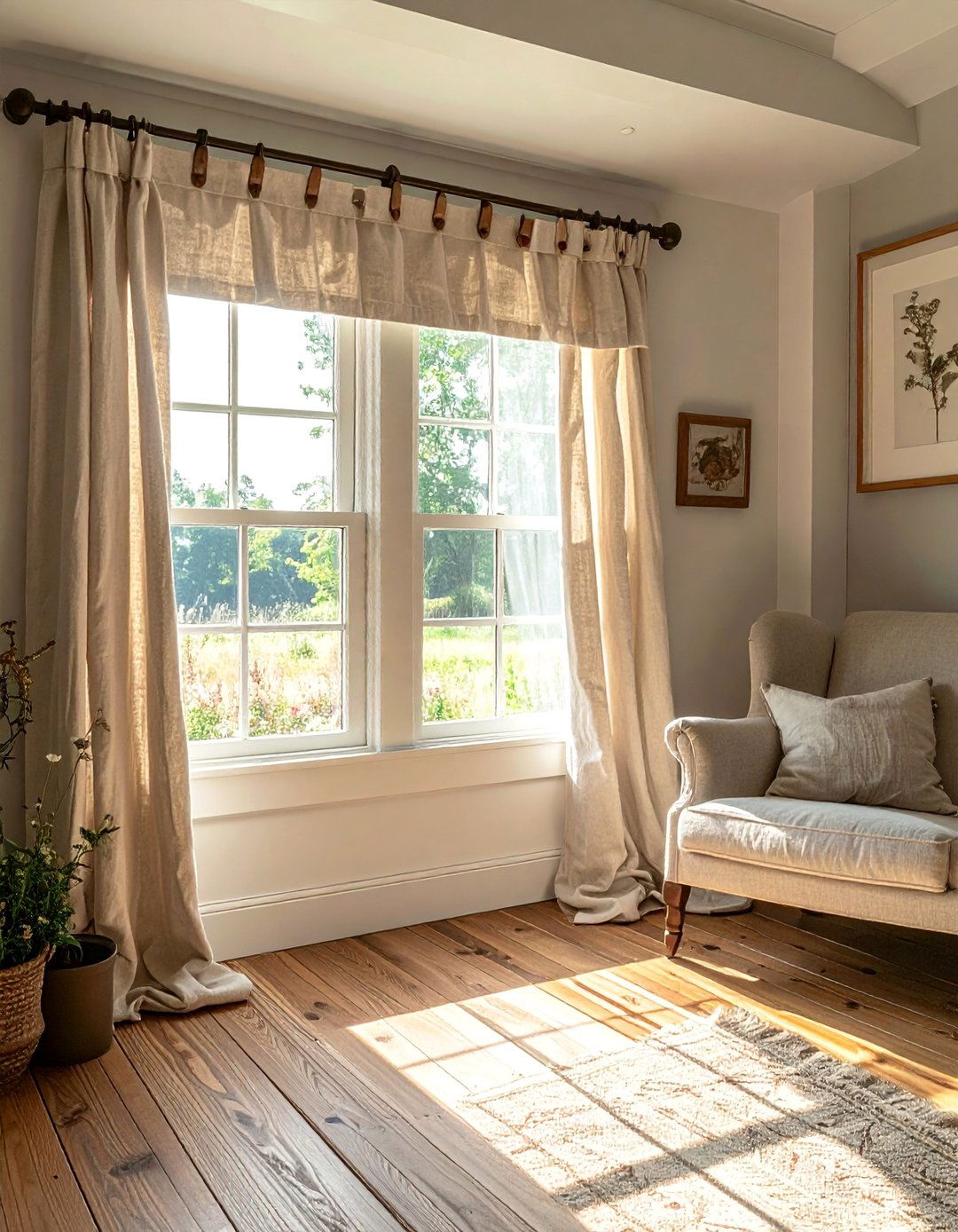 Farmhouse Window Treatments with Button Accents - 40 Farmhouse Window Treatment Ideas for a Cozy Home