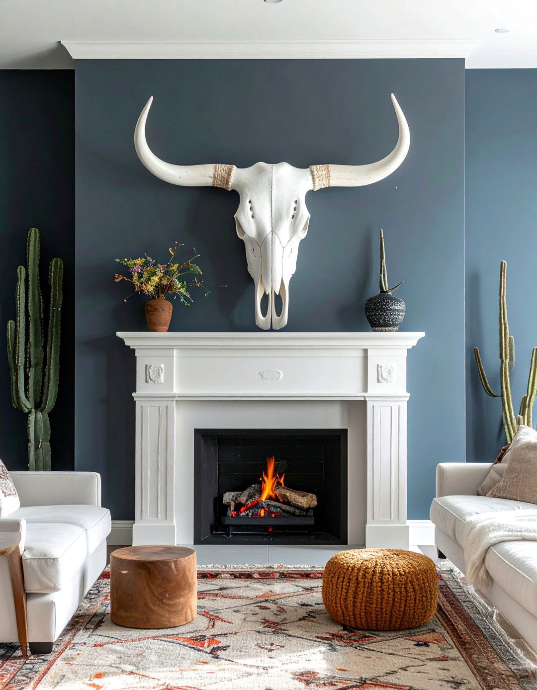 Faux Cow Skull Southwestern Living Room