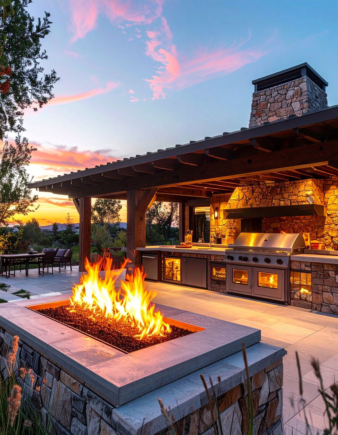 Fire Feature Integration Designs - 25 Covered Outdoor Kitchen Ideas for Year-Round Cooking