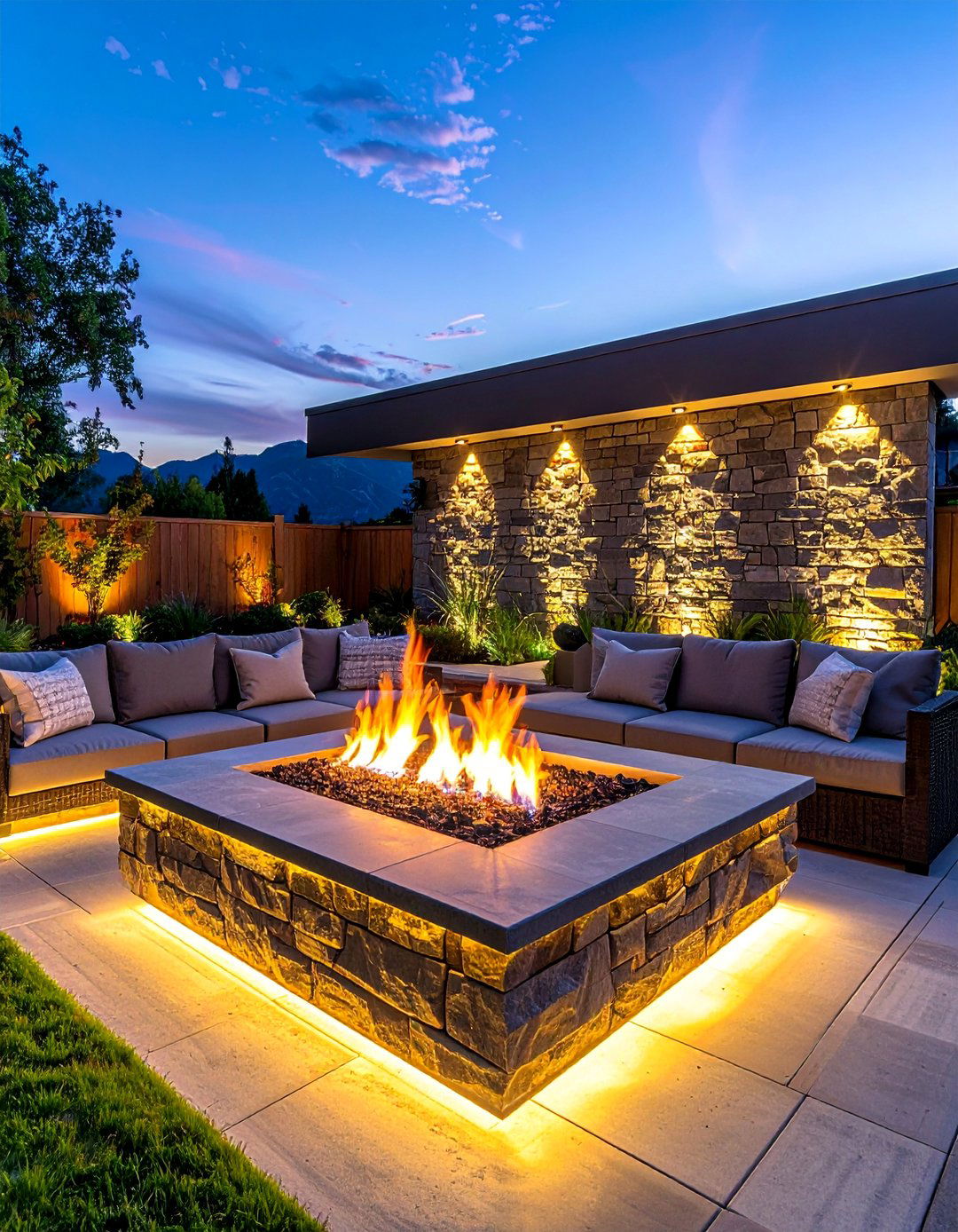 Fire Feature Integration Lighting - 40 Backyard Lighting Ideas to Illuminate Your Space