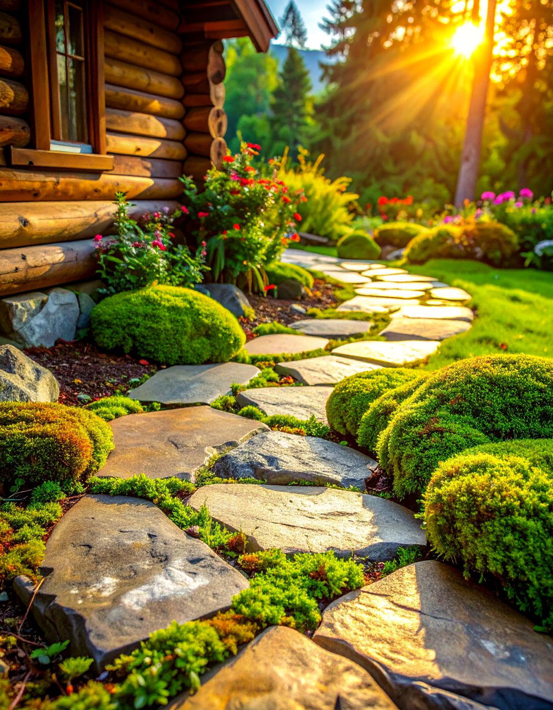 Flagstone Pathway Systems - 25 Log Cabin Landscaping Ideas for Rustic Appeal