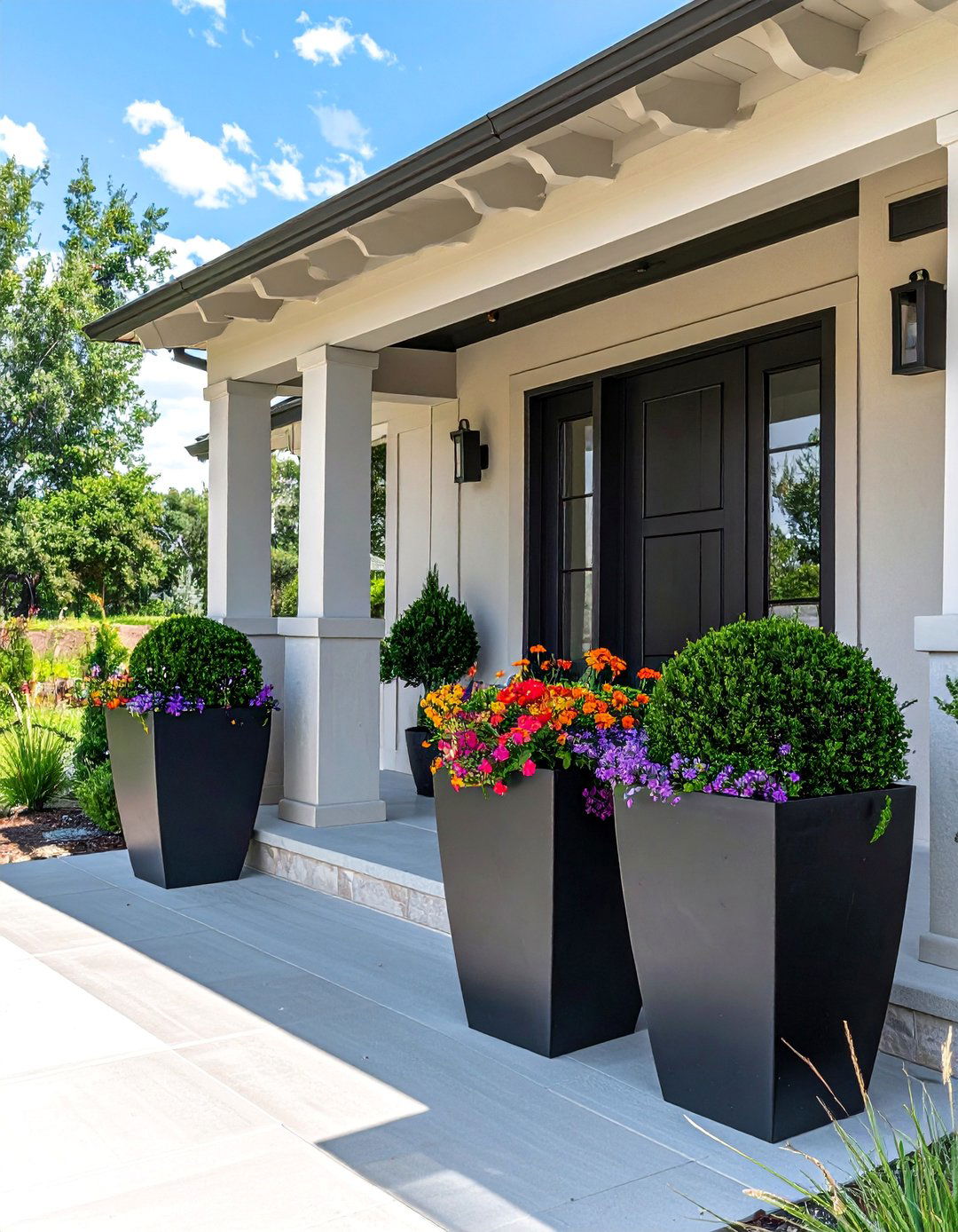 Flank Your Entryway with Large Planters on Your Ranch Home - 40 Curb Appeal Inspiration Ideas for Ranch Homes