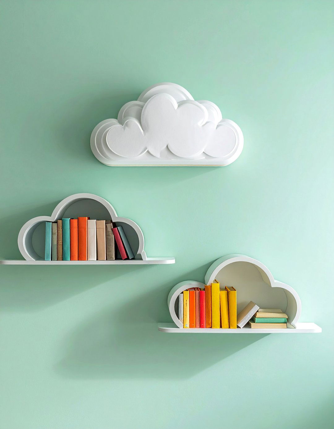 Floating Cloud Bookshelves - 15 Cloud-Themed Nursery Ideas for a Dreamy Baby Room