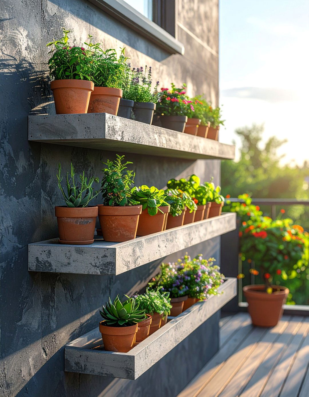 Floating Concrete Garden Shelves - 25 Concrete Garden Ideas to Enhance Your Outdoor Aesthetic
