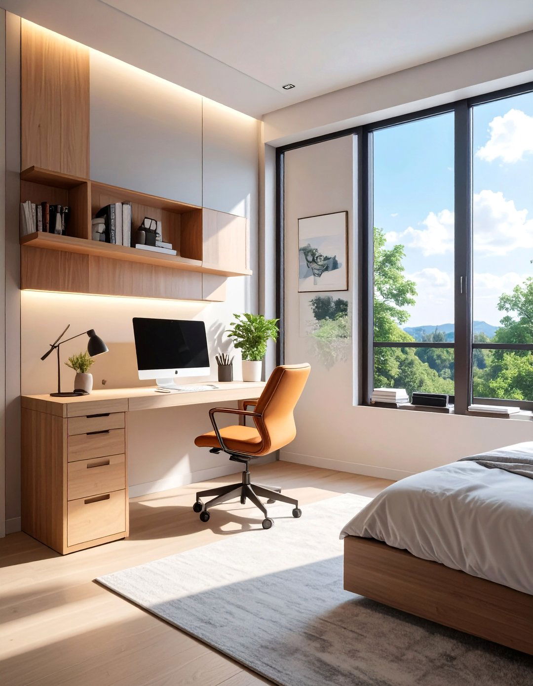 Floating Desk Window Station - 40 Bedroom Office Ideas for a Productive Space