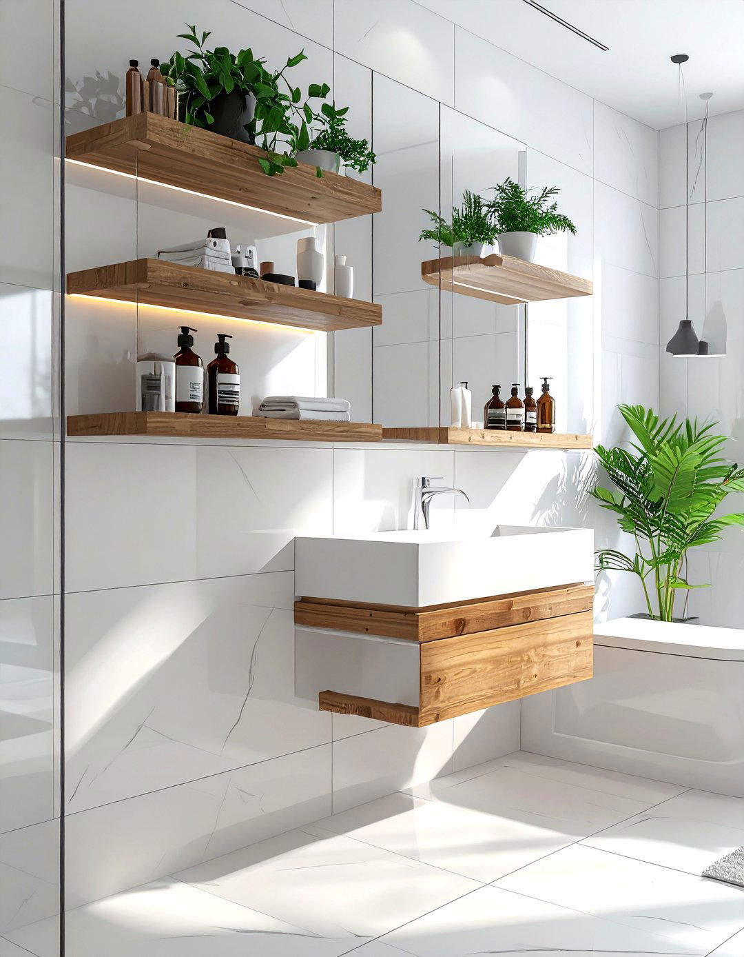 Floating Shelves for Modern Elegance - 15 Bathroom Wall Storage Ideas for Organized Spaces