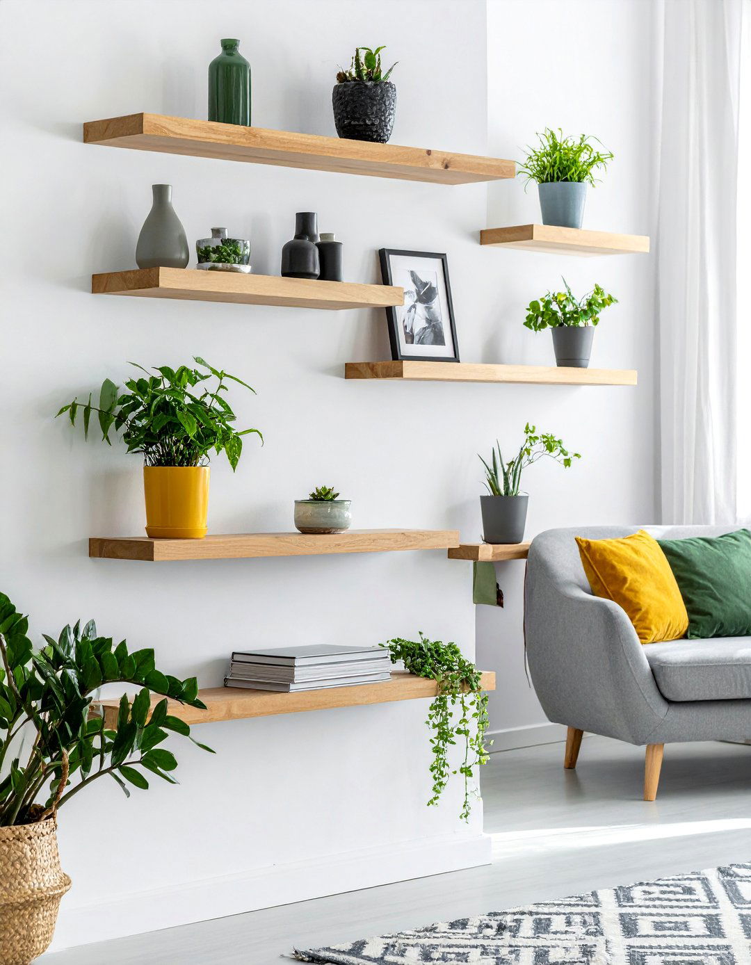 Floating Shelves with Curated Decor - 40 Living Room Ideas for Cozy Spaces