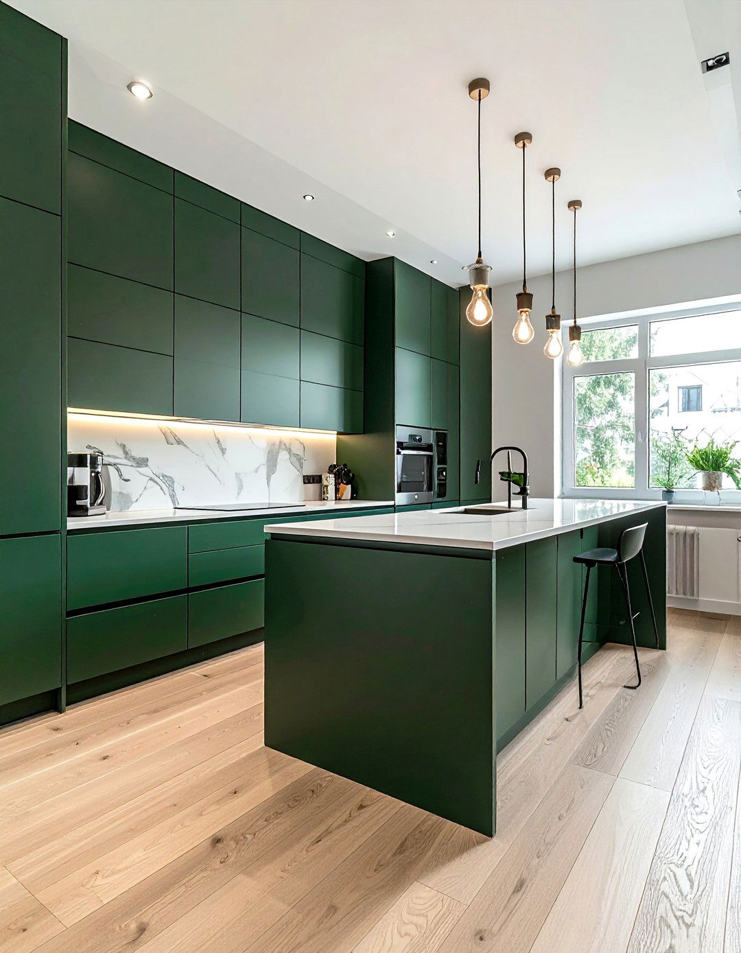 Floor to Ceiling Dark Green Cabinetry - 40 Dark Green Kitchen Ideas for a Bold and Stylish Look