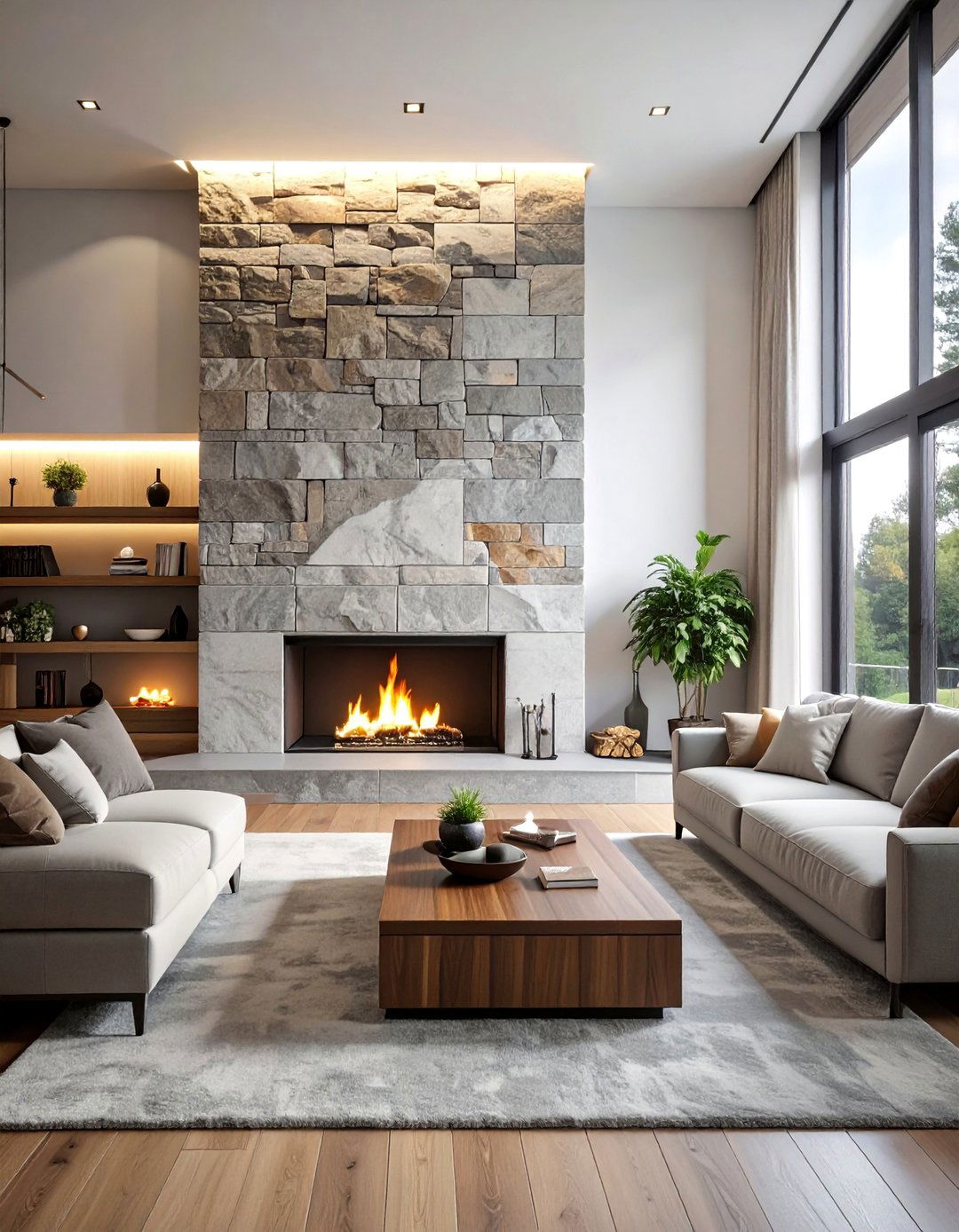 Floor to Ceiling Stone Fireplace Walls - 20 Scandinavian Fireplace Ideas for Cozy Warmth