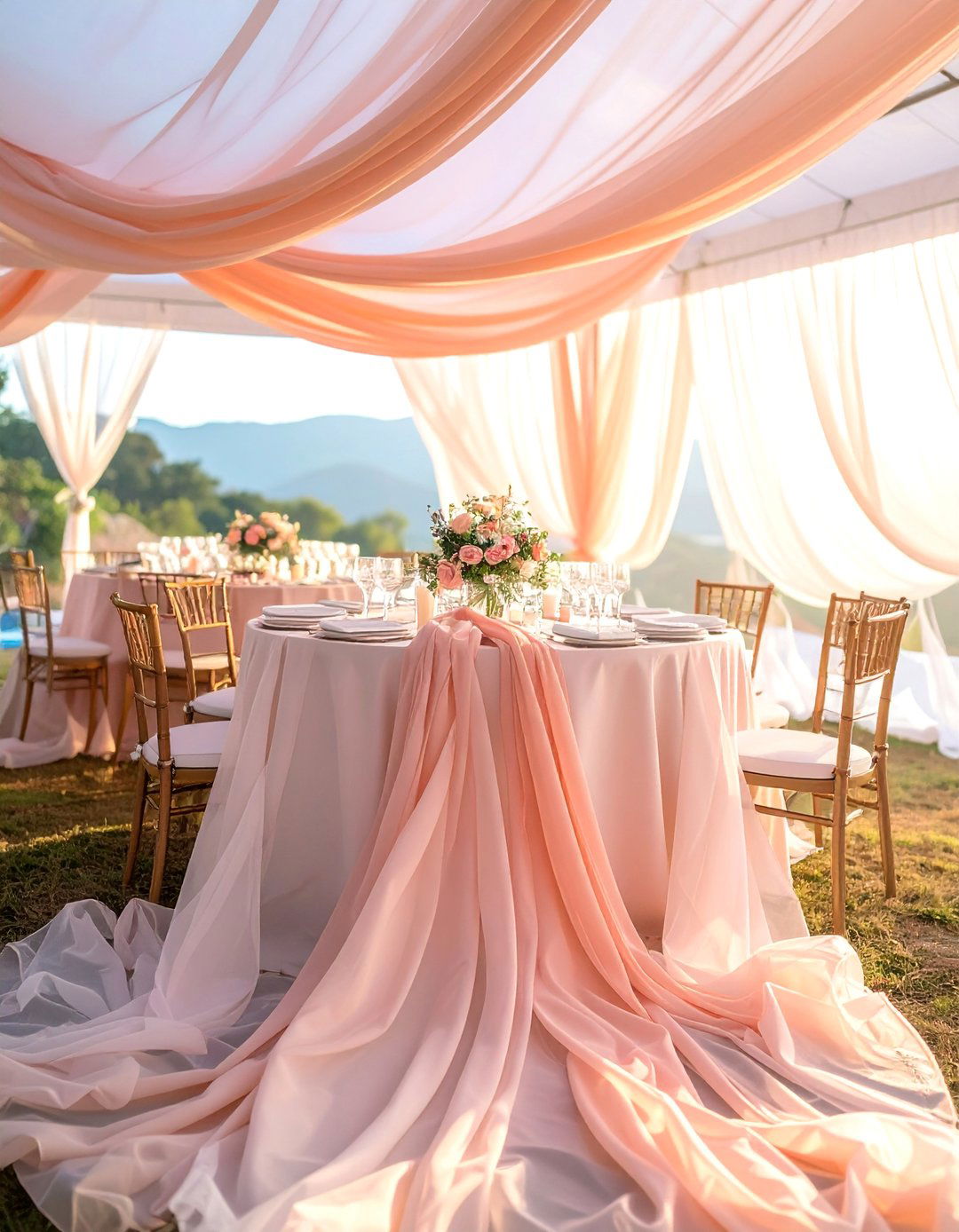 Flowing Fabric Draping Elements - 30 Wedding Table Decoration Ideas for a Dreamy Setup